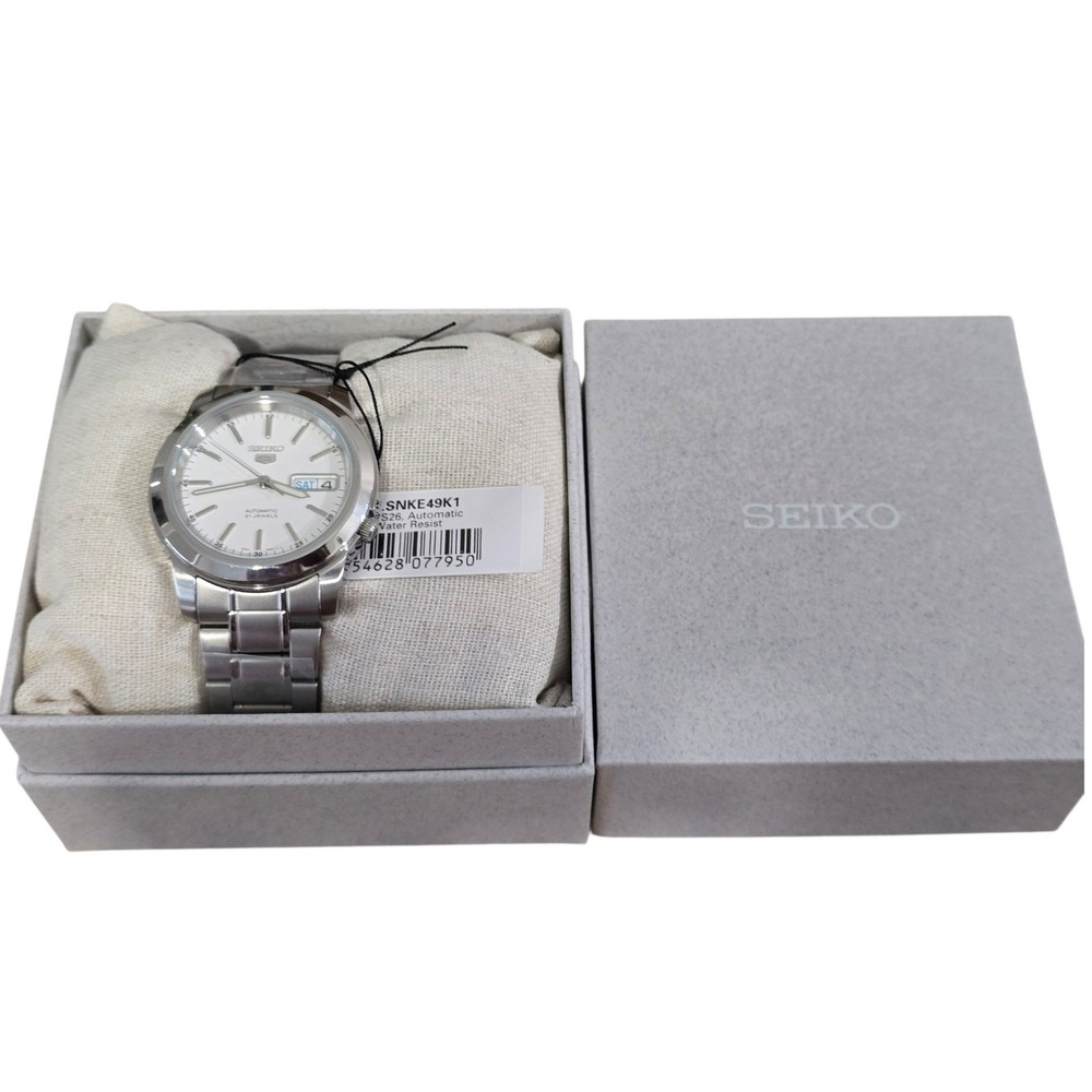 Seiko 5 SNKE49K1 39mm Automatic Watch White Dial Day Date 21 Jewels Box Office - Picture 2 of 11